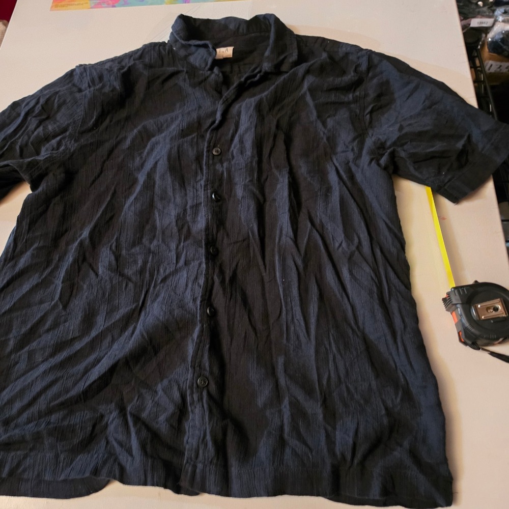 E.T.A. Black Textured Short Sleeve Button Down Shirt Women Medium